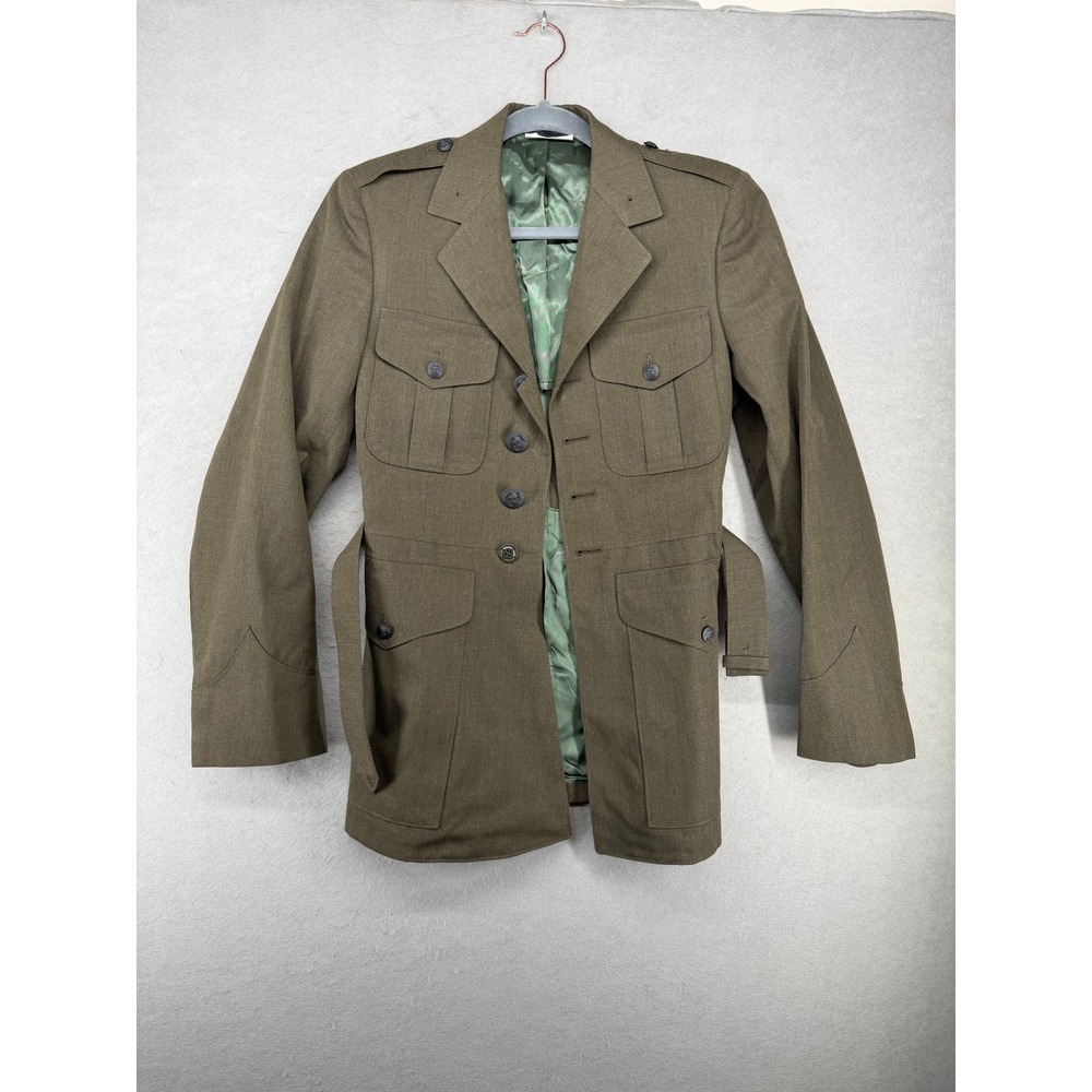 USMC Mens Poly Wool Gabardine Service Alpha Uniform Coat Green w/ Belt 35R